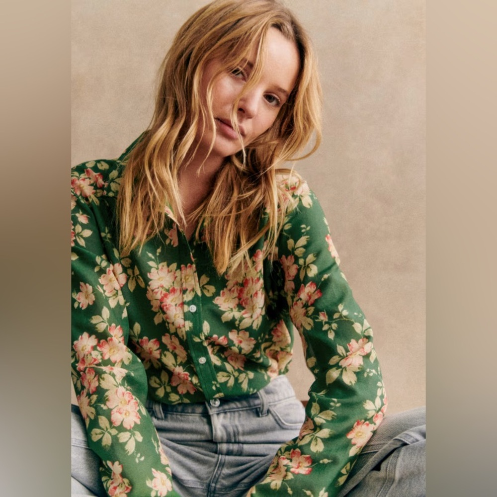Sezane Pierro Green Botanique Blouse FR42